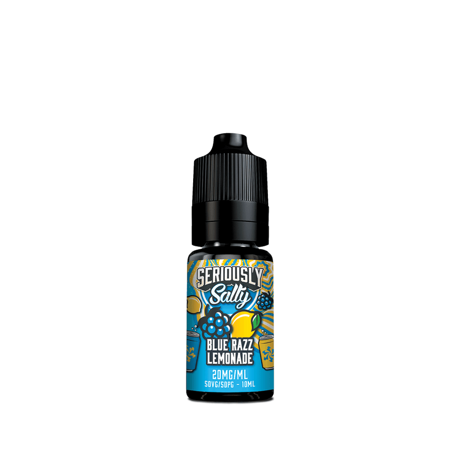 Bottle of Seriously Salty Blue Razz Lemonade e-liquid on a white background