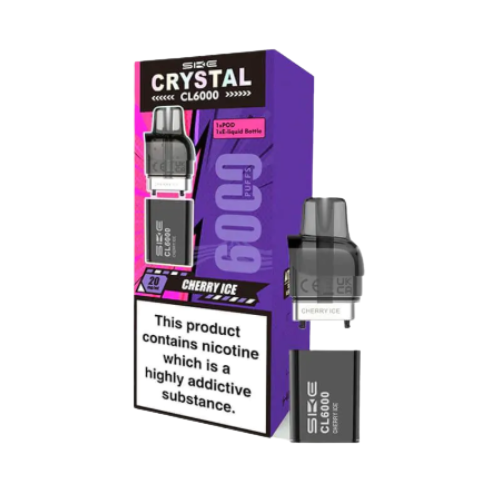 Vape device and packaging with 'Crystal' branding on a white background - CRYSTAL CL6000 POD Cherry_Ice