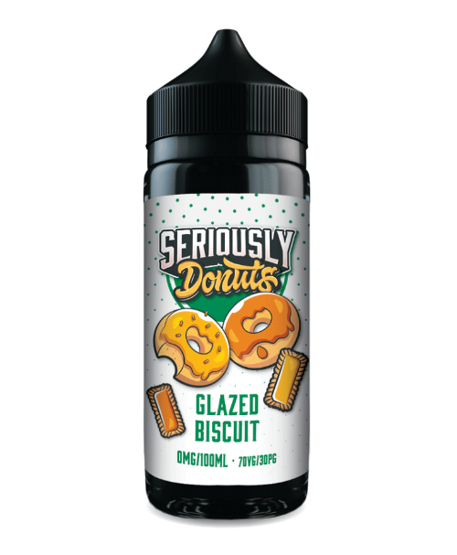 Seriously Donuts Glazed Biscuit vape juice bottle on a white background
