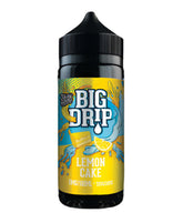 Big Drip Lemon Cake vape juice bottle with colorful label on a black background