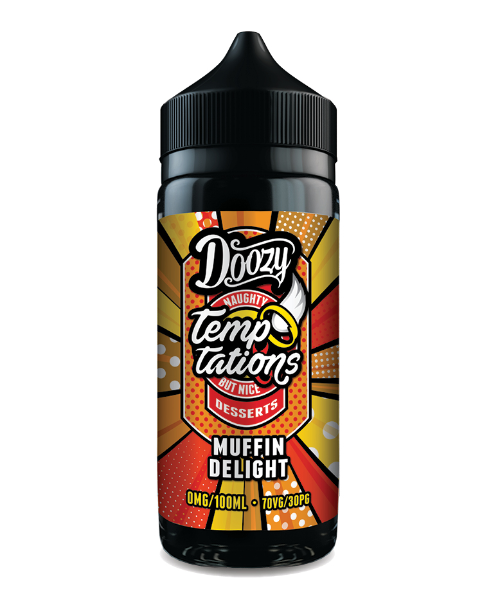 Doozy Naughty Temptations Muffin Delight vape juice bottle on a white background