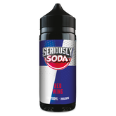 Seriously Soda bottle with red, white, and blue design on a white background