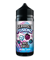 Bottle of Seriously Fusionz Triple Berry Ice e-liquid on a white background