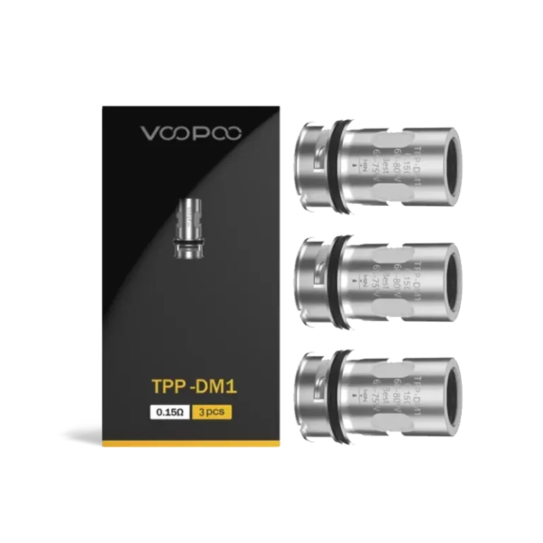 VOOPOO TPP-DM1 vaping components with packaging on a white background