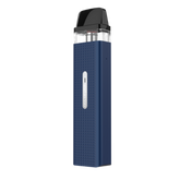 Blue vape device with black top on a white background