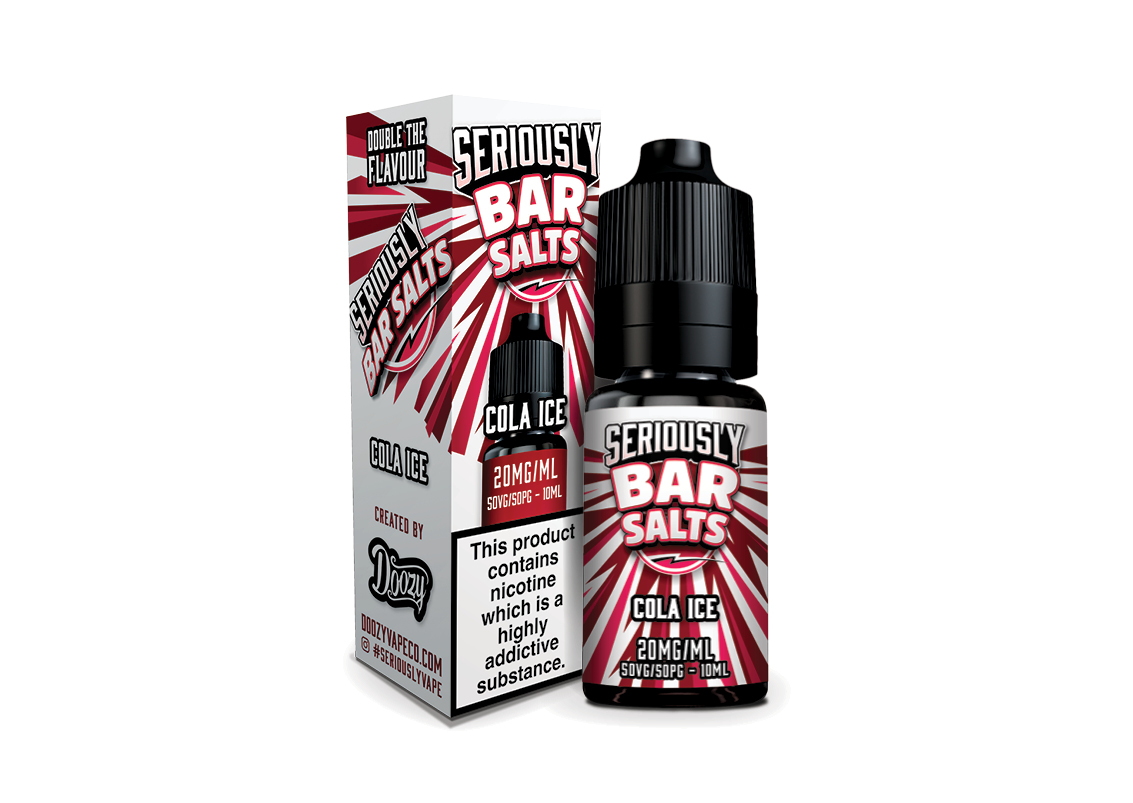 Seriously Bar Salts Cola Ice vape juice packaging on a white background