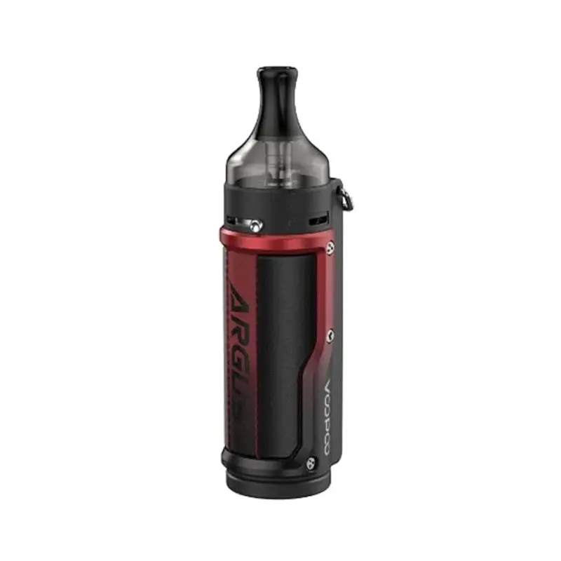 Red and black vape device on a white background