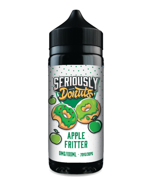 Bottle of Seriously Donuts Apple Fritter vape juice on a white background