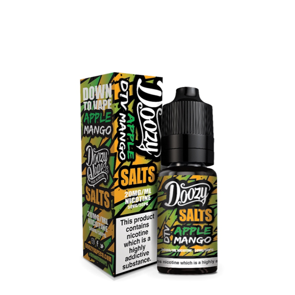 Doozy Apple Mango vape juice bottle and packaging on a white background