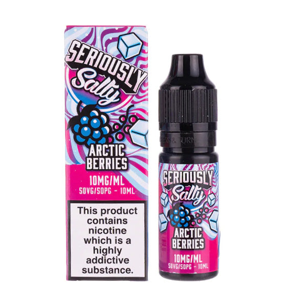 Seriously Salty Arctic Berries vape juice bottle and packaging on a white background