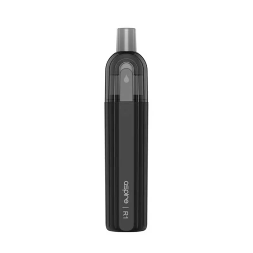 Black vape device with 'aspire' branding on a white background