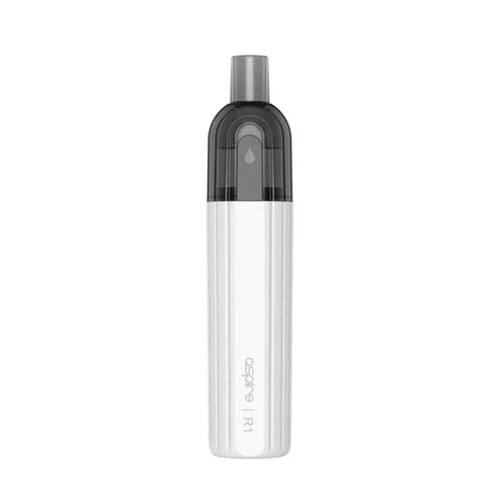 Clear vape device with black top on a white background