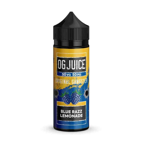 OG Juice Blue Razz Lemonade vape juice bottle on a white background