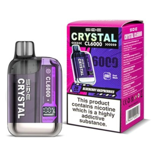 BLUEBERRY RASPBERRY SKE Crystal CL6000 Rechargeable Pod Kit – 6000 Puff Vape, 20mg Nic Salt, Dual Mesh Coil, USB-C Charging
