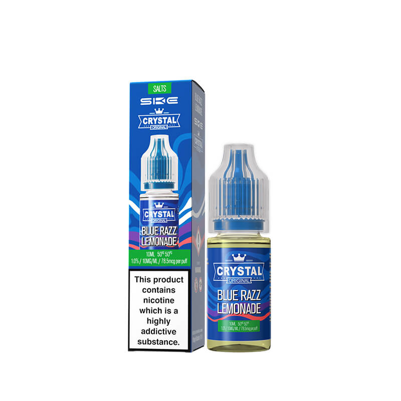 SKE Crystal Blue Razz Lemonade vape juice bottle and packaging on a white background
