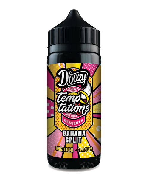 Vape juice bottle with colorful label featuring 'Doozy' brand on a white background