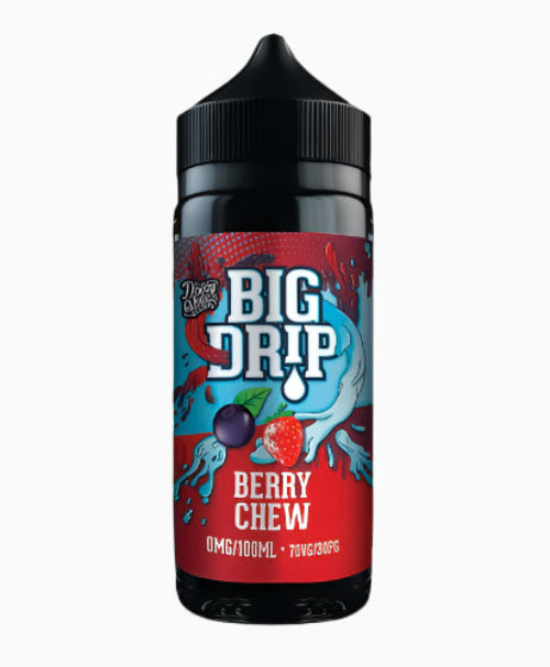 Bottle of Big Drip Berry Chew e-liquid with colorful label on a black background