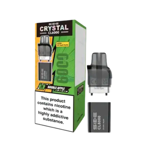 Vape device and packaging with 'Crystal' branding on a white background- CRYSTAL CL6000 POD Double_Apple