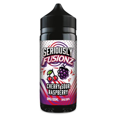Vape juice bottle with 'Seriously Fusionz' label on a green background