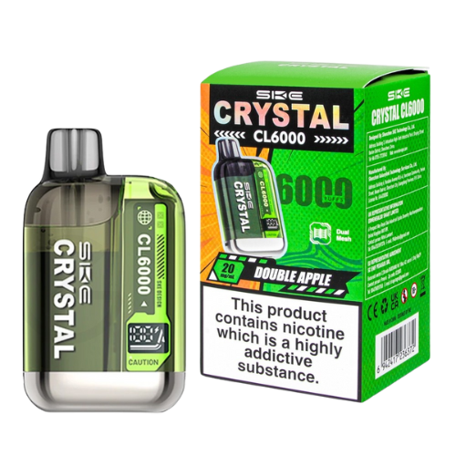  DOUBLE APPLE SKE Crystal CL6000 Pod Kit – Rechargeable 6000 Puff Vape, 20mg Nic Salt, Dual Mesh Coil, USB-C 
