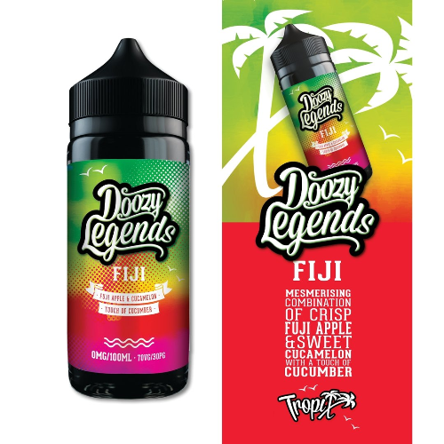 Doozy Legends Fiji vape juice bottle with colorful label on a white background