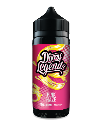 Doozy Legends Pink Haze vape juice bottle on a white background