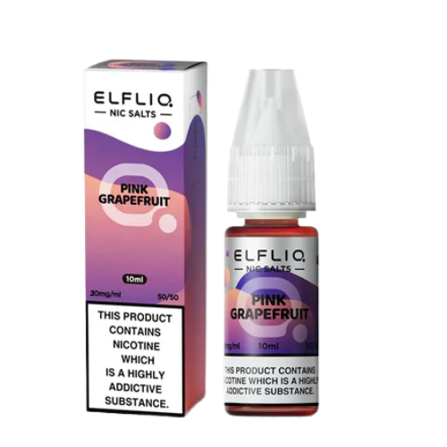 Elfliq Pink Grapefruit nicotine salt e-liquid bottle and packaging on a white background-ELF LIQ NIC SALTS 5MG/10ML PINK GRAPEFRUIT  