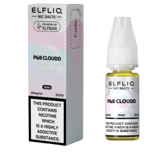 Elfliq P&B Cloudd nicotine salt packaging and bottle on a white background-ELF LIQ NIC SALTS 5MG/10ML P_B Cloud