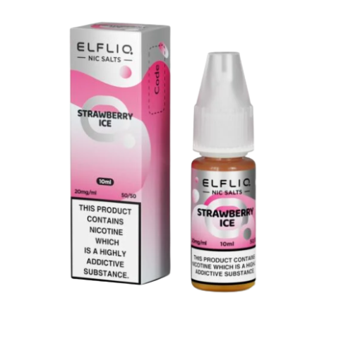Elfliq Strawberry Ice e-liquid bottle and packaging on a white background-ELF LIQ NIC SALTS 5MG/10ML STRAWBERRY ICE   