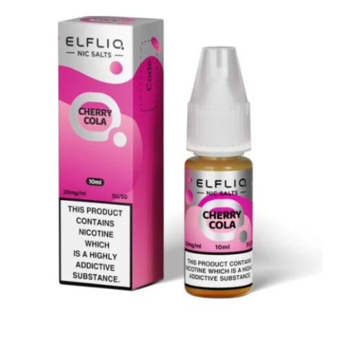 Elfliq Cherry Cola vape juice bottle and packaging on a white background-ELF LIQ NIC SALTS 5MG/10ML cherrycola