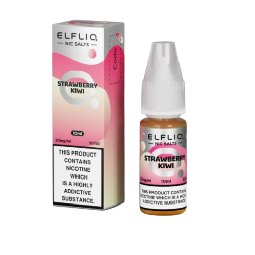 Elfliq Strawberry Kiwi e-liquid bottle and packaging on a white background.ELF LIQ NIC SALTS 5MG/10ML strawberrykiwi
