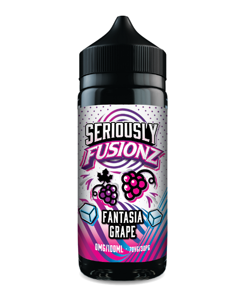 Vape juice bottle with colorful label on a white background