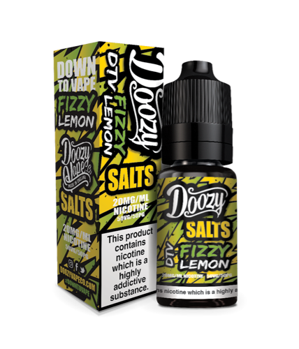 Doozy Fizzy Lemon nicotine salt packaging and bottle on a white background