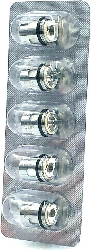 Pack of five e-liquid cartridges in a blister pack on a white background