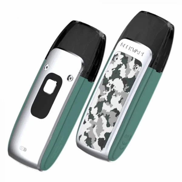 Two vaping devices with camouflage design on a white background