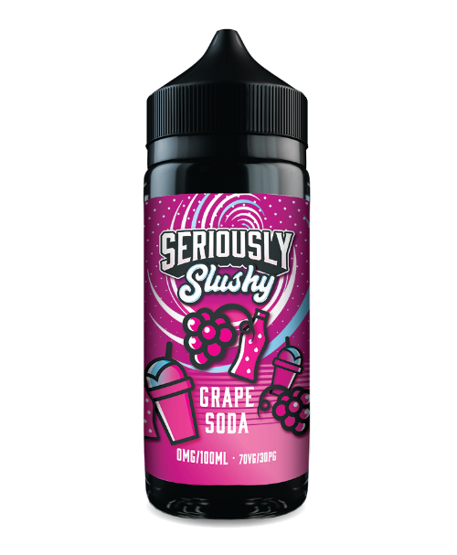 Bottle of Seriously Slushy Grape Soda on a white background