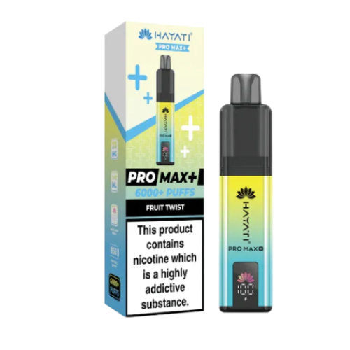 Hayati Pro Max+ vape pen and packaging on a white background HAYATI PRO MAX 6K FruitTwist