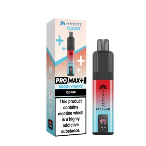 Hayati Pro Max+ vape device and packaging on a white background - HAYATI PRO MAX 6K IcePop