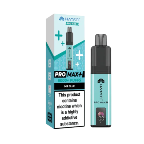 Hayati Pro Max+ vape device and packaging on a white background - HAYATI PRO MAX 6K MrBlue
