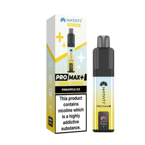 Hayati Pro Max+ vape device and packaging on a white background HAYATI PRO MAX 6K PineAppleIce