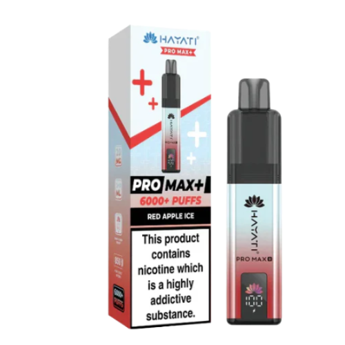 Hayati Pro Max+ vape device and packaging on a white background HAYATI PRO MAX 6K RedAppleIce