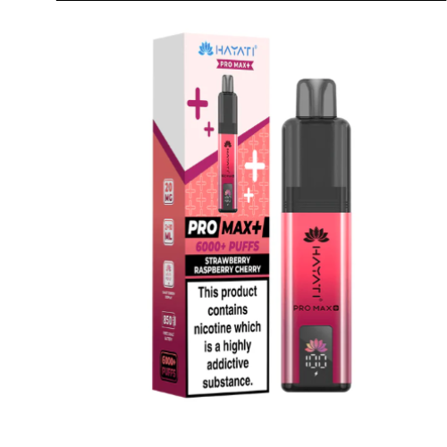 HATARI Pro Max+ vape device and packaging on a white background HAYATI PRO MAX 6K Starberryrasberrycherry