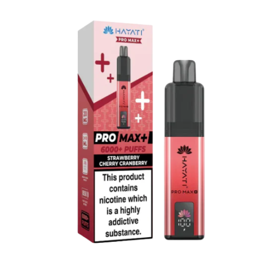 Hayati Pro Max+ vape device and packaging on a white background HAYATI PRO MAX 6K Straberrycherrycranberry