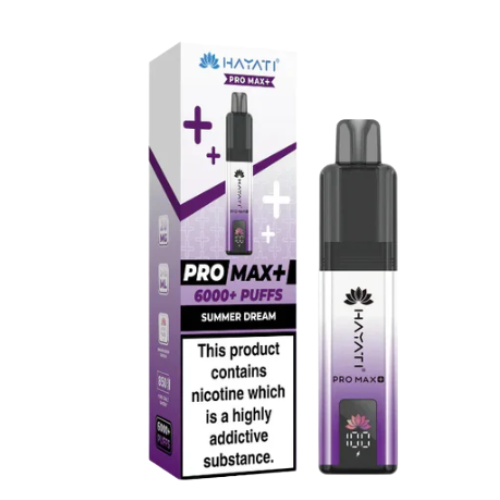 Hayati Pro Max+ vape device and packaging on a white background - HAYATI PRO MAX 6K Summerdream