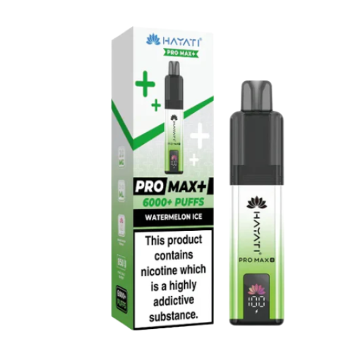 Hayati Pro Max+ vape device and packaging on a white background HAYATI PRO MAX 6K WatermelonIce
