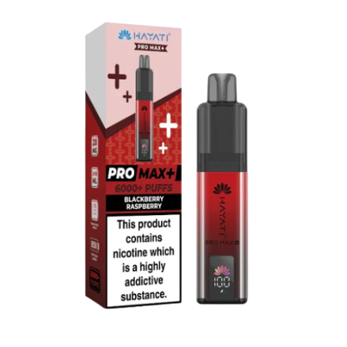 Hayati Pro Max+ vape device and packaging on a white background  HAYATI PRO MAX 6K blackrassberry