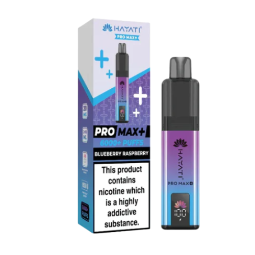 Vape device with packaging on a white background HAYATI PRO MAX 6K blueberryrassberry