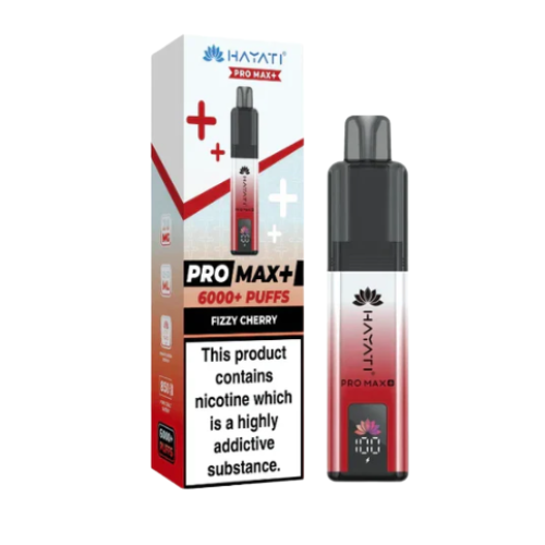 Hayati Pro Max+ vape device and packaging on a white background HAYATI PRO MAX 6K fizzycherry
