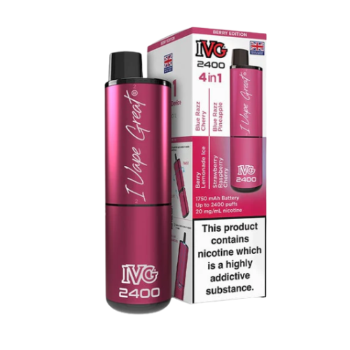 IVG 2400 4 In 1 Berry edition   Rechargeable Pod Kit | 20mg Nic Salt | Up to 2400 Puffs
