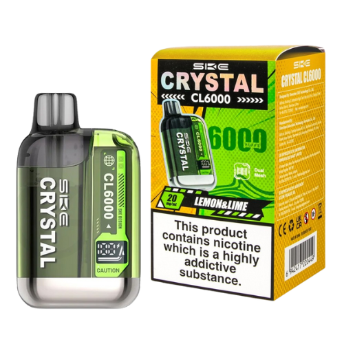 LEMON LIME SKE Crystal CL6000 Pod Kit Rechargeable 6000 Puff Vape, 20mg Nic Salt, Dual Mesh Coil, USB-C